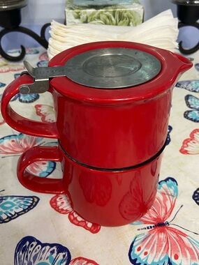 3PC. FORLIFE Red Ceramic Tea Infuser Set